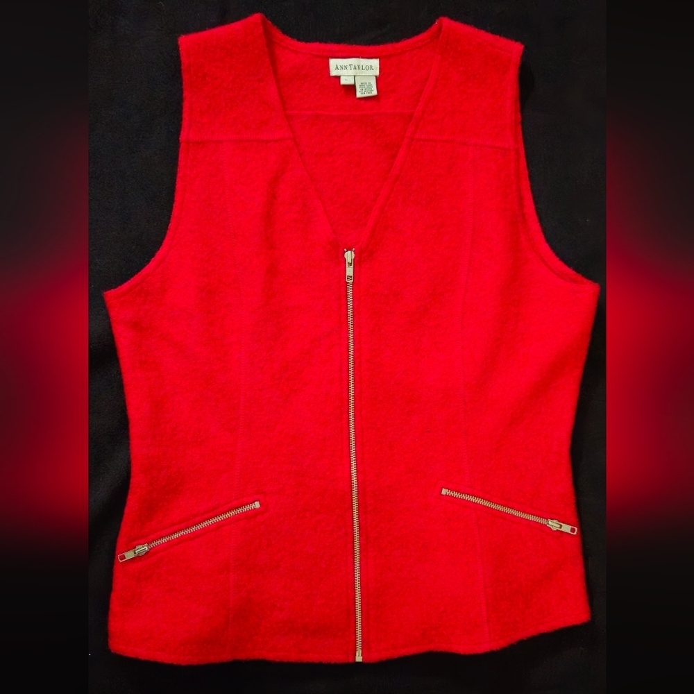 Ann Taylor Red Zip-Up Wool Vest - Size Large